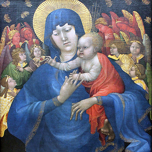 Das Bild zeigt Madonna mit Kind, gemalt von Johan Maelwael um 1410.