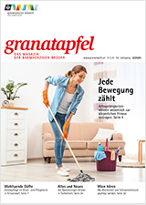 Das Cover des Granatapfel Magazins 3/2025 zeigt eine Frau, die den Boden aufwischt.