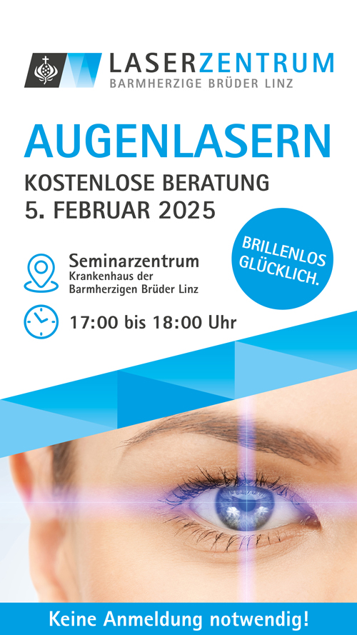 Kostenloser Infoabend zum Thema Augenlasern am 05.02.2025 von 17 bis 18 Uhr im Seminarzentrum, Krankenhaus der Barmherzigen Brüder Linz