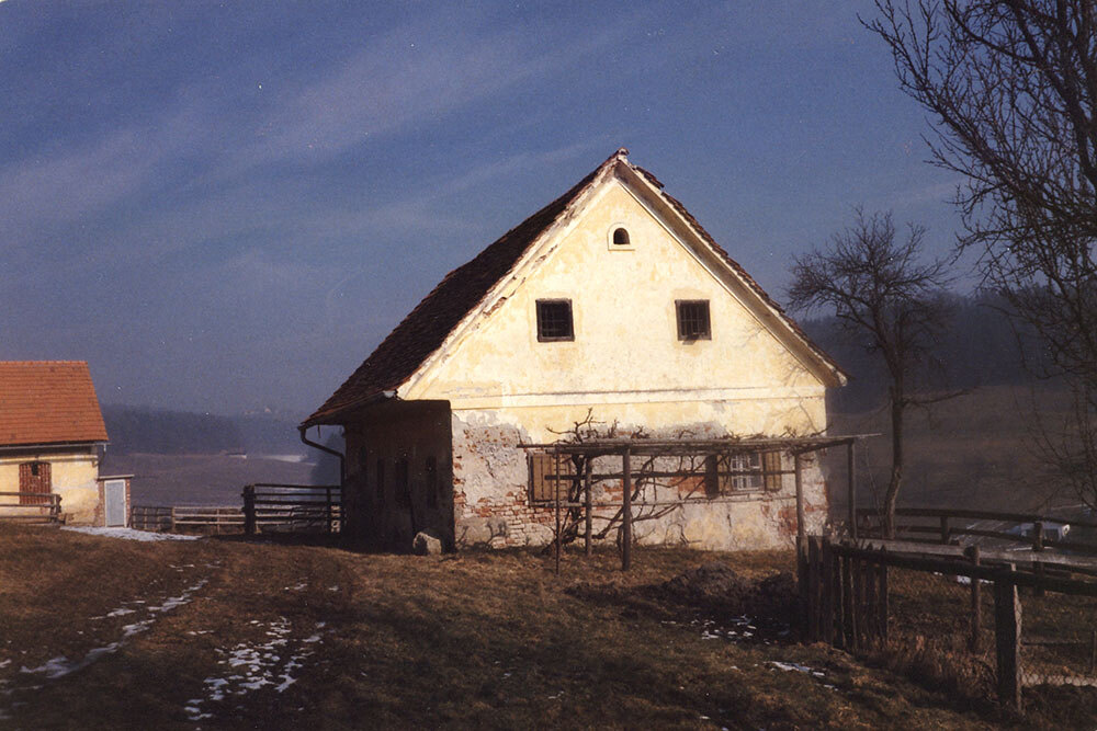 Das Bild zeigt den Tippelhof, der 1985 abgerissen wurde, um das Wohnhaus Raphael an diesem Standort aufzubauen